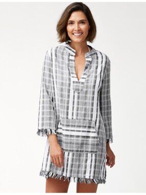 Tommy Bahama Yarn Striped V-Neck Pop Over Tunic Swim Cover M